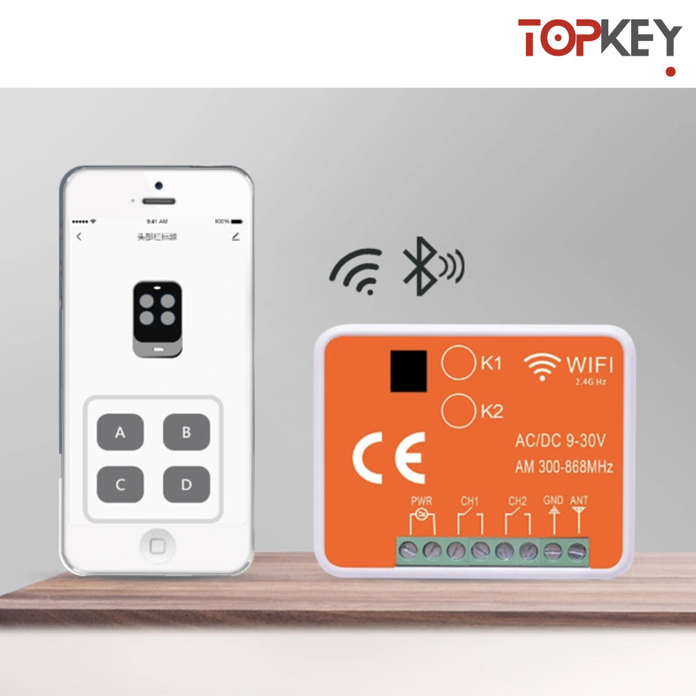 RÉCEPTEUR TOPKEY G202 PLUS 2 CANAUX + WiFI, AUTOMATISME DES PORTAILS 315 à 900 MHz
